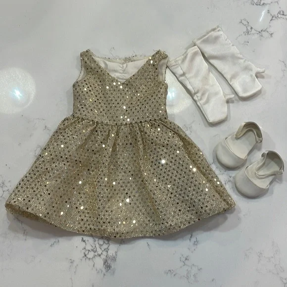 American Girl | Toys | Vintage Authentic American Girl Doll Gold Sequined  Sleeveless Dress Retired | Poshmark